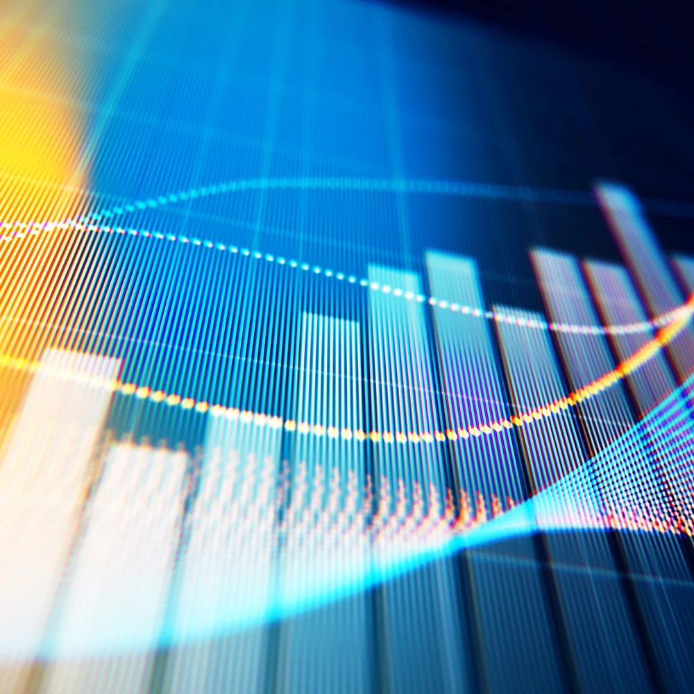 Financial data analysis graph showing search findings. Selective focus. Horizontal composition with copy space.