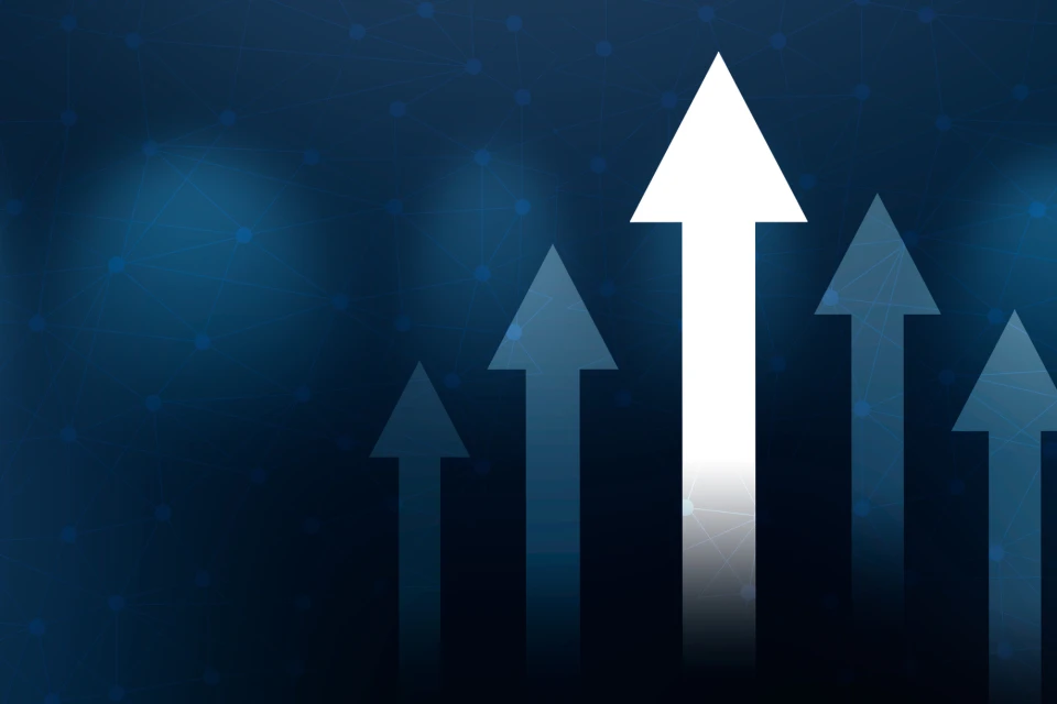 Business development to success and growing growth concept, Businessman pointing arrow graph corporate future growth plan