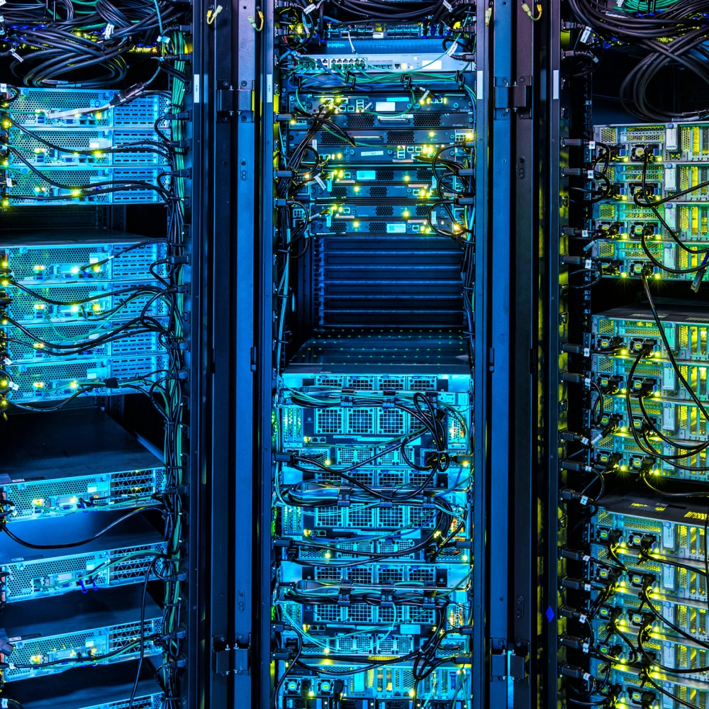Illuminated Servers in Server Room