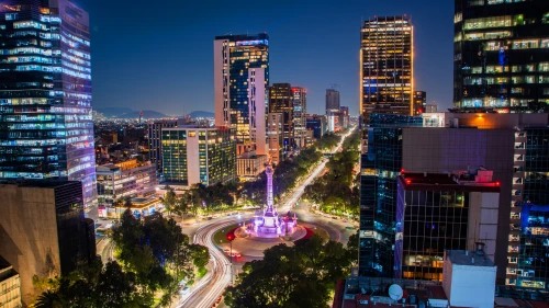 View of Paseo de Reforma in Mexico City, financial district at night