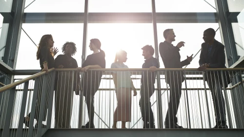 Corporate co-workers having casual business meeting
