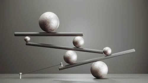 Balance concept with different spheres. (3d render)