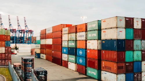 Colourful sea containers at sunrise