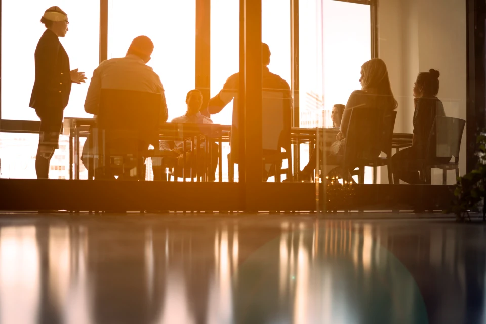 Meeting in conference room at office